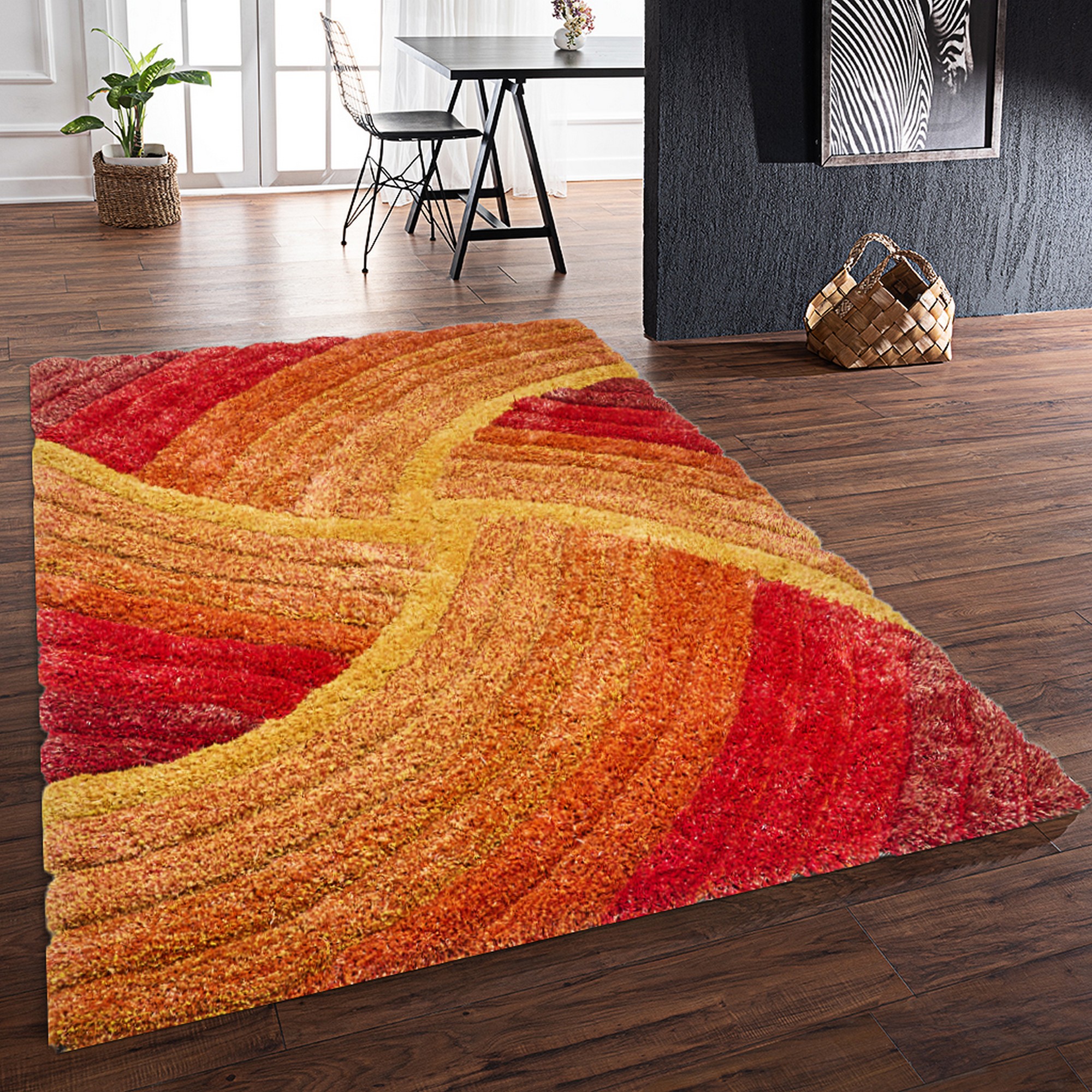 Stella 3d Shaggy Abstract Modern Rugs In Burnt Orange